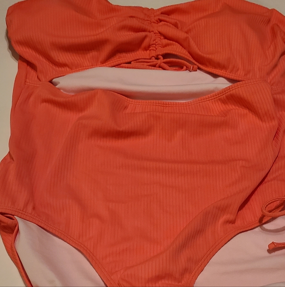 Decree Womens Exotic Textured Monokini One Piece Swimsuit Tropical Coral Sz XXL